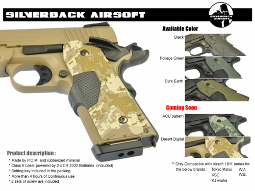 накладки с ЛЦУ от Silver Airsoft для страйкбольных пистолетов серии Colt 1911